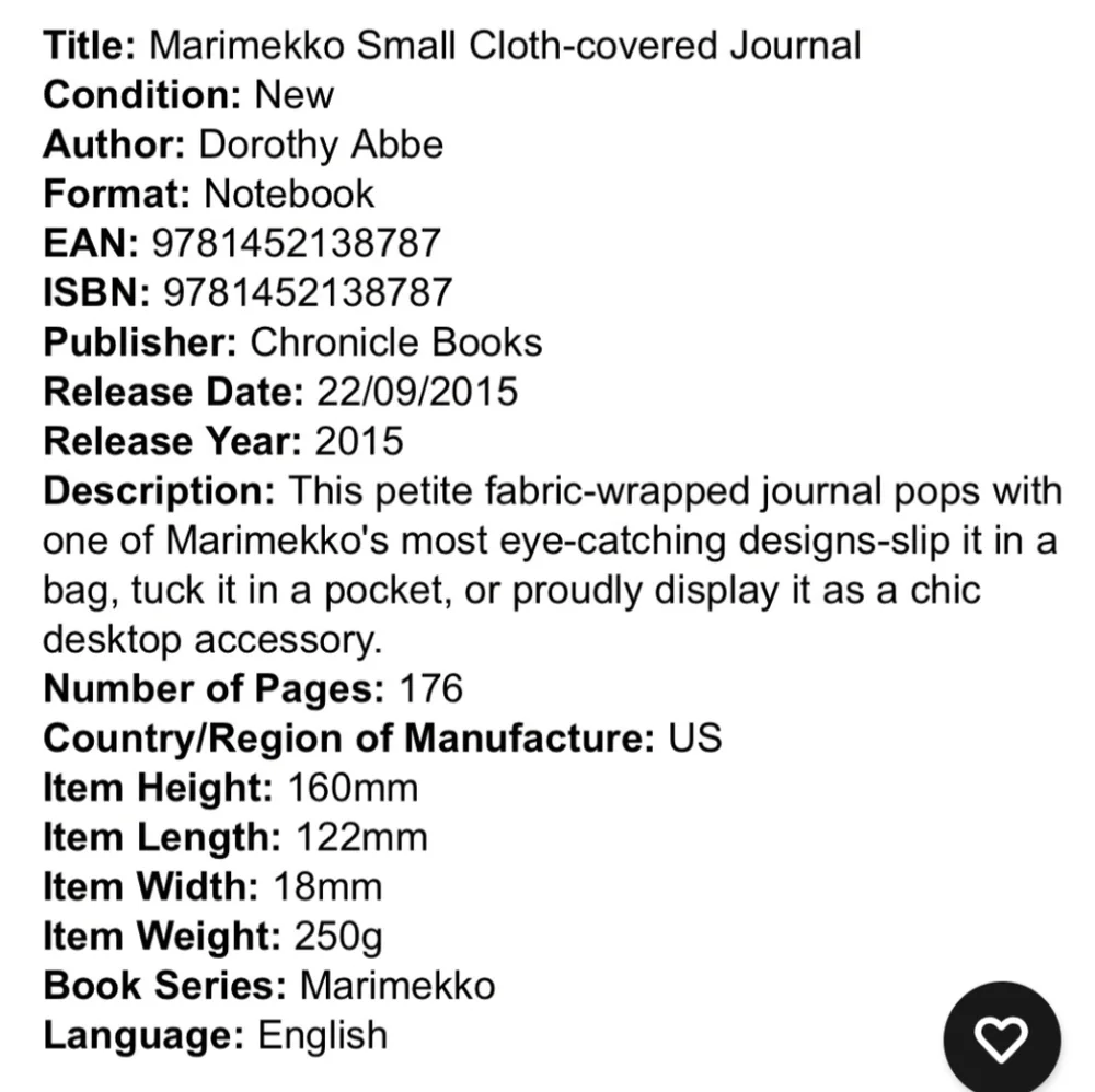 NEW Marimekko Small Fabric Covered Journal Lined Notebook Sealed